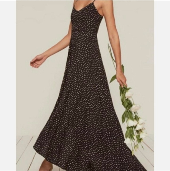 Reformation Women's Sorrento Black Polka Dot Whimsical Maxi Dress. Size 2 - Picture 5 of 12